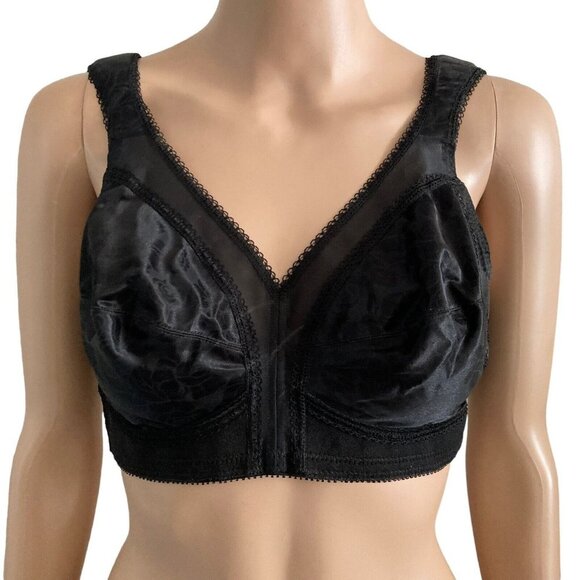 Playtex Bra 36C Black Brocade 18 Hour 4693 Wirefree Tagless - Picture 1 of 8